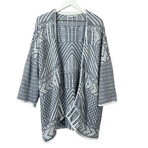 Cotton Country Blue White Chunky Knit Cardigan Women Sz XL